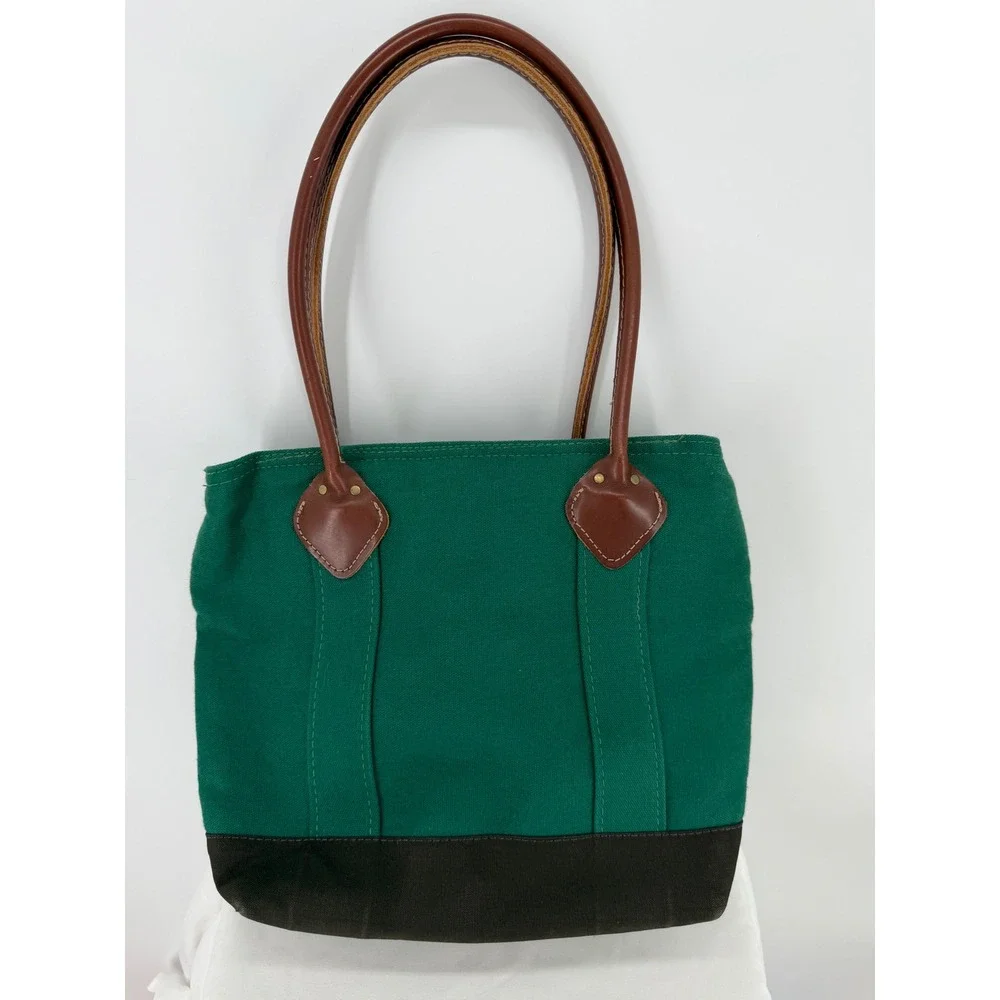 Byer of Maine Winter Harbor Bag Green Canvas Leather Strap Tote Zipper Top